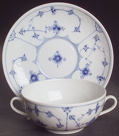 Blue Traditional (No Trim) Flat Cream Soup Bowl & Saucer Set