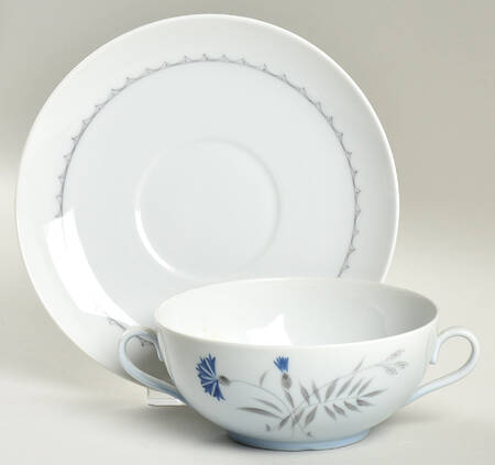 Cornflower Blue Edge Flat Cream Soup Bowl & Saucer Set