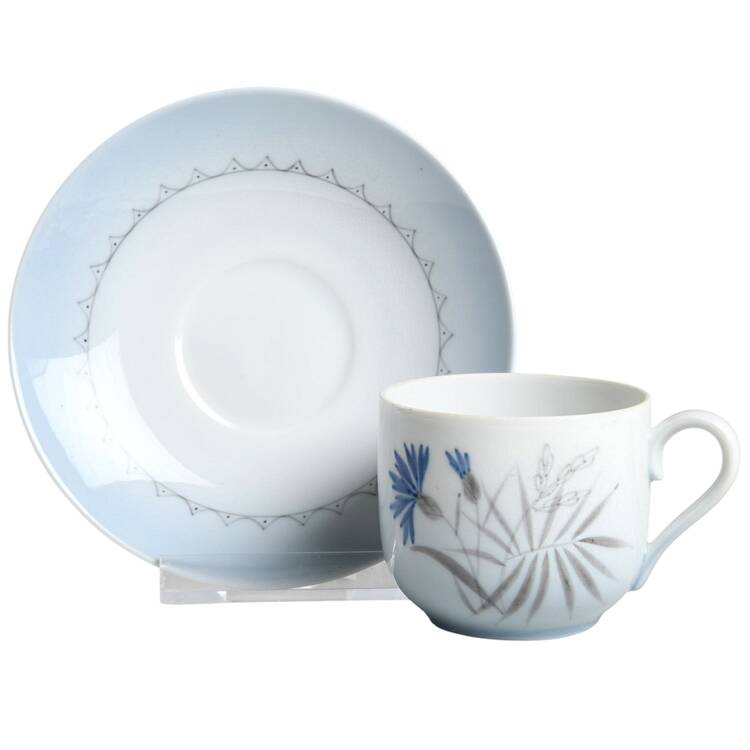 Cornflower Blue Edge Flat Demitasse Cup & Saucer Set