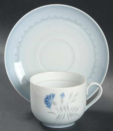 Cornflower Blue Edge Flat Cup & Saucer Set