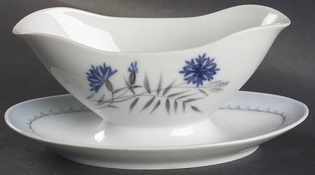 Cornflower Blue Edge Gravy Boat with Attached Underplate
