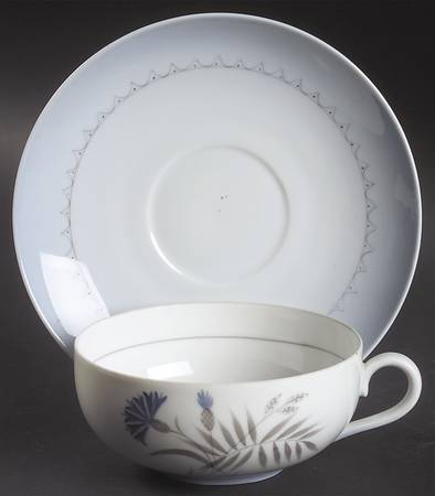 Cornflower Blue Edge Flat Cup & Saucer Set