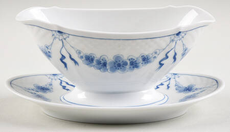 Empire Blue and White Gravy Boat with Attached Underplate