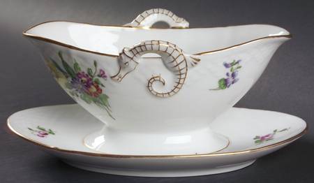 Saxon Flower (White Background) Gravy Boat with Attached Underplate