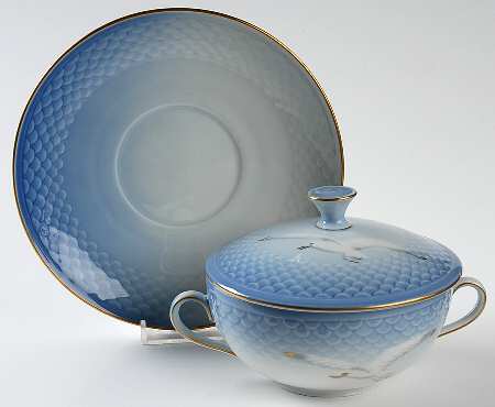 Seagull Cream Soup Bowl & Saucer Set with Lid
