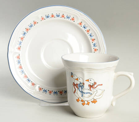 Ribbon Geese Flat Cup & Saucer Set