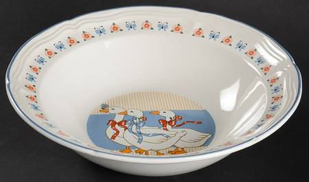 Ribbon Geese 9" Round Vegetable Bowl