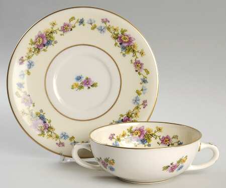 Wild Rose (USA) Flat Cream Soup Bowl & Saucer Set