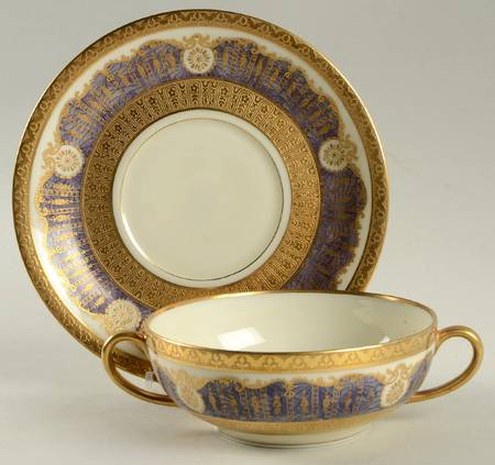 Antoinette Purple Flat Cream Soup Bowl & Saucer Set