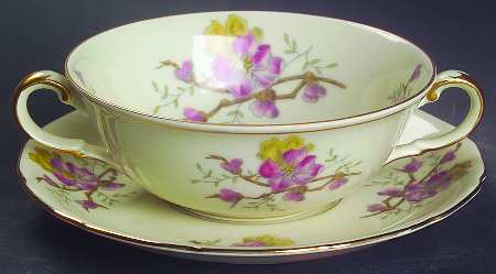 Apple Blossom (Cream Background) Flat Cream Soup Bowl & Saucer Set