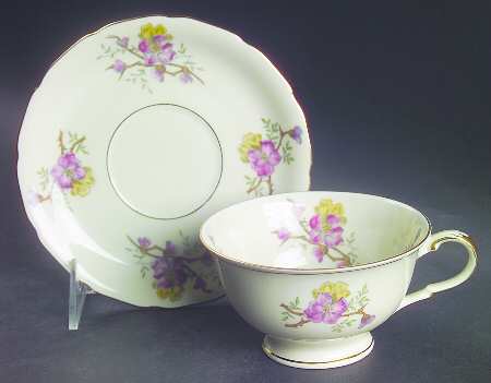 Apple Blossom (Cream Background) Footed Cup & Saucer Set