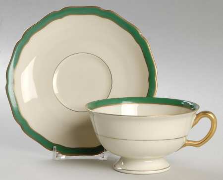 Green Band Footed Cup & Saucer Set