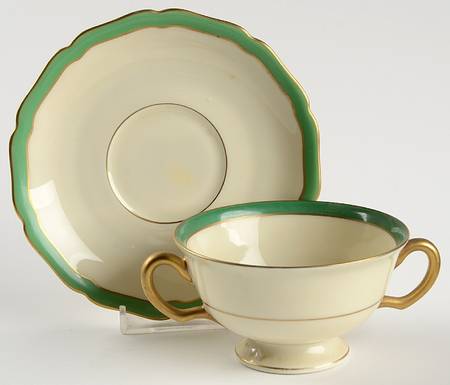 Green Band Footed Bouillon Cup & Saucer