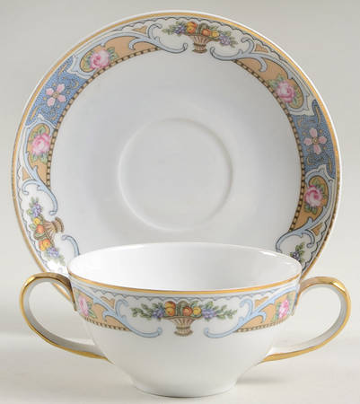 Rosari (Smooth, Fruit Basket, Blue) Flat Bouillon Cup & Saucer