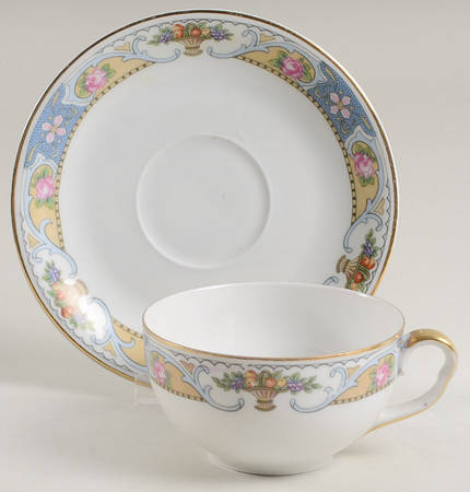 Rosari (Smooth, Fruit Basket, Blue) Flat Cup & Saucer Set by Black Knight