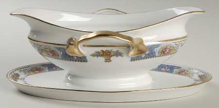 Rosari (Smooth, Fruit Basket, Blue) Gravy Boat with Attached Underplate