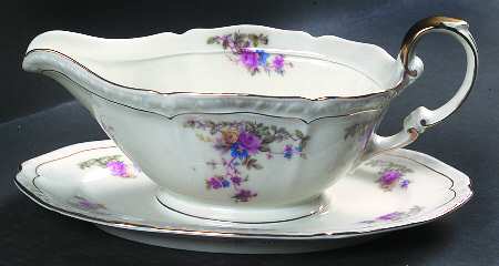 Rosari (Scalloped, Floral Bouquet) Gravy Boat with Attached Underplate