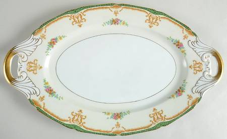 Tosca Green and White 18" Oval Serving Platter