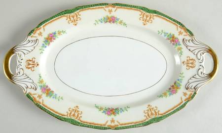 Tosca Green and White 14" Oval Serving Platter