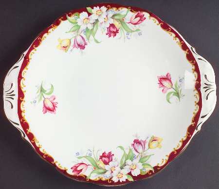 Narcissus (Maroon) Handled Cake Plate by Bell China
