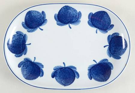 Blue Strawberries 14" Oval Serving Platter