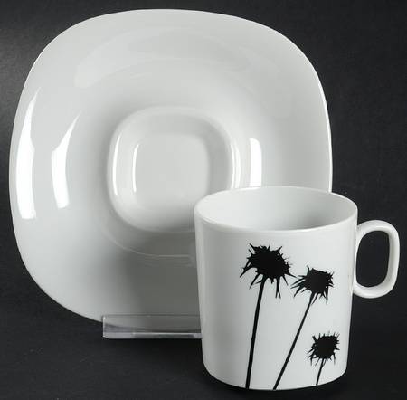 Black & White Flat Cup & Saucer Set