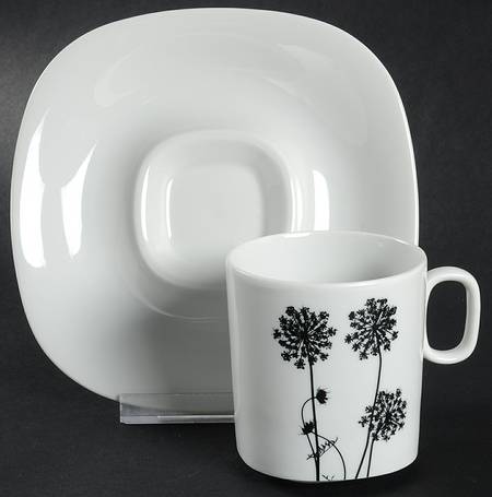 Black & White Flat Cup & Saucer Set
