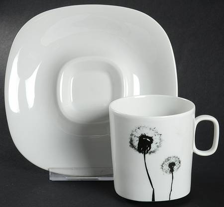 Black & White Flat Cup & Saucer Set