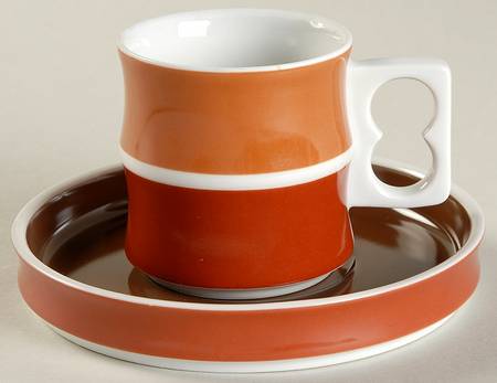 Chromatics Gold Brown Flat Demitasse Cup & Saucer Set