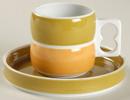 Chromatics Gold Brown Flat Demitasse Cup & Saucer Set