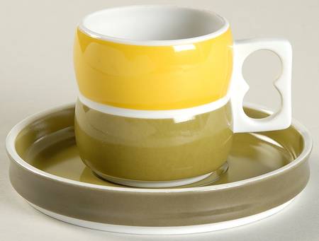 Chromatics Gold Brown Flat Demitasse Cup & Saucer Set