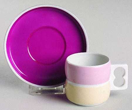 Chromatics Red Lavender Flat Demitasse Cup & Saucer Set