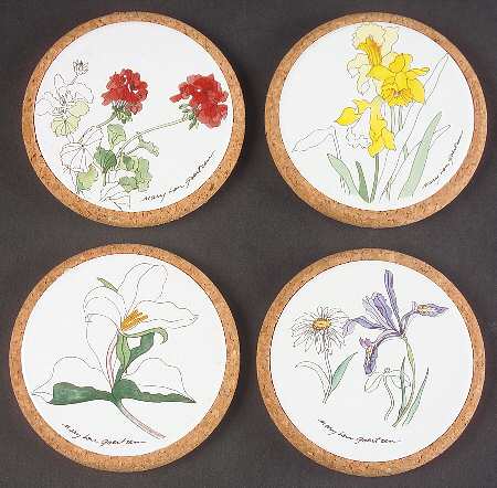 Geranium Round Corkback Coaster - Set of 4 Motifs