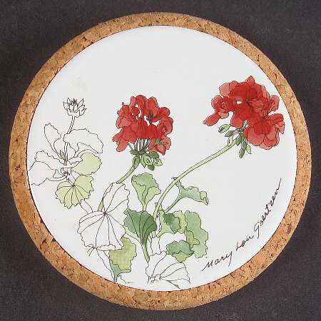 Geranium Cork Back Round Coaster