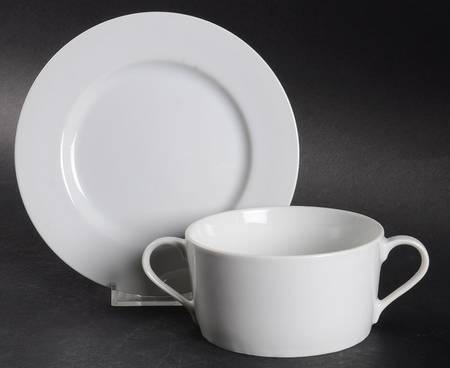 Lisboa White Flat Cream Soup Bowl & Saucer Set