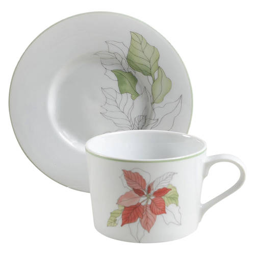 Poinsettia Flat Cup & Saucer Set