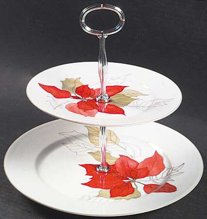 Poinsettia 6 5/8"-10"  2 Tiered Serving Tray (Dp, Sp) HC