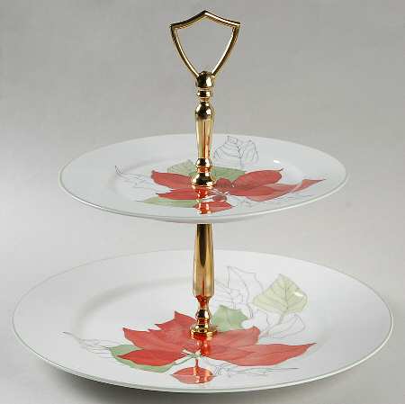 Poinsettia 2 Tiered Serving Tray (Dinner & Salad Plate)