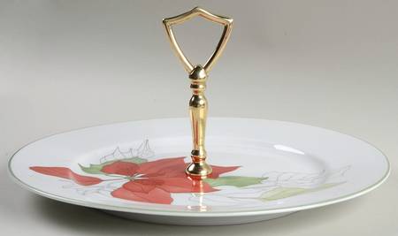 Poinsettia Round Serving Plate with Handle (DP)