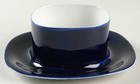 Transition Cobalt Blue Gravy Boat with Attached Underplate