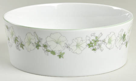White Petunias 7" Round Vegetable Bowl