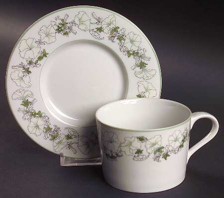 White Petunias Flat Cup & Saucer Set
