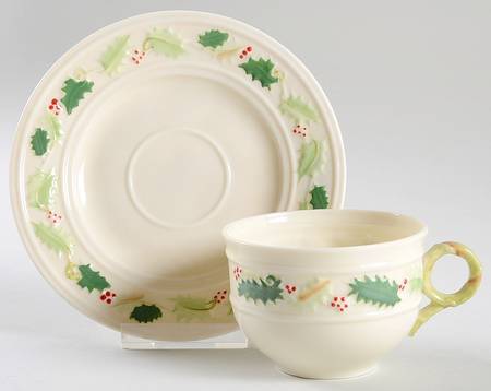 Holly Painted Flat Cup & Saucer Set