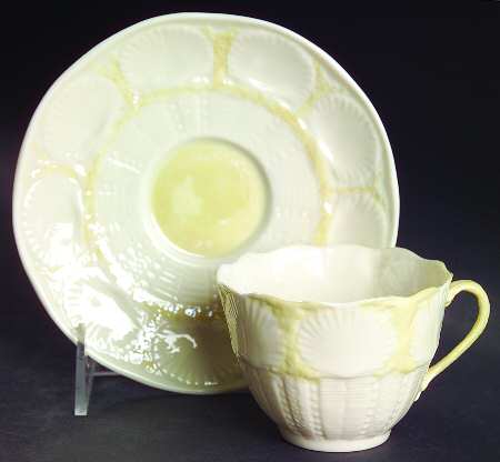 New Shell Yellow Flat Cup & Saucer Set by Belleek Pottery (Ireland)