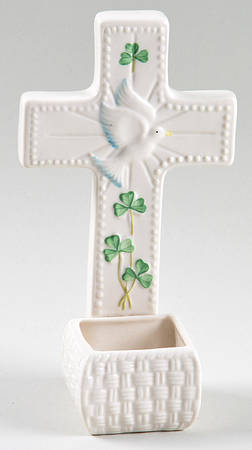 Shamrock Holy Water Font with Cross