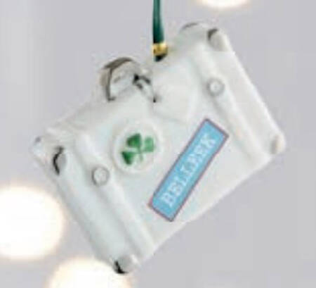 Belleek Christmas Ornament Vintage Suitcase - Boxed