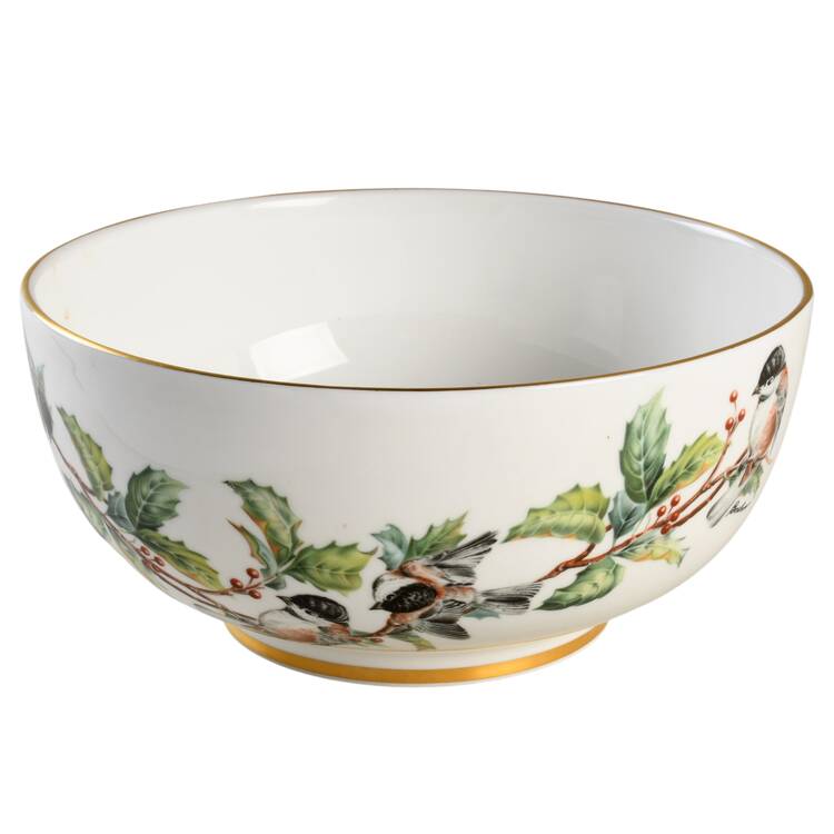 Chickadee & Holly 7" Round Vegetable Bowl