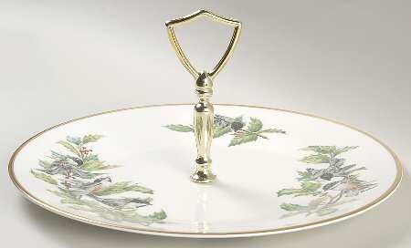 Chickadee & Holly Round Serving Plate with Handle (DP)