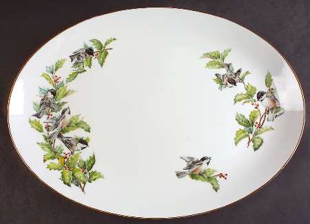 Chickadee & Holly 15" Oval Serving Platter