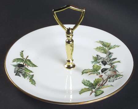 Chickadee & Holly Round Serving Plate with Handle (SP)